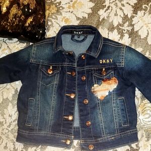 DKNY - Toddler Girl's Denim/Jean Jacket - Blue w/ Sequin Hearts